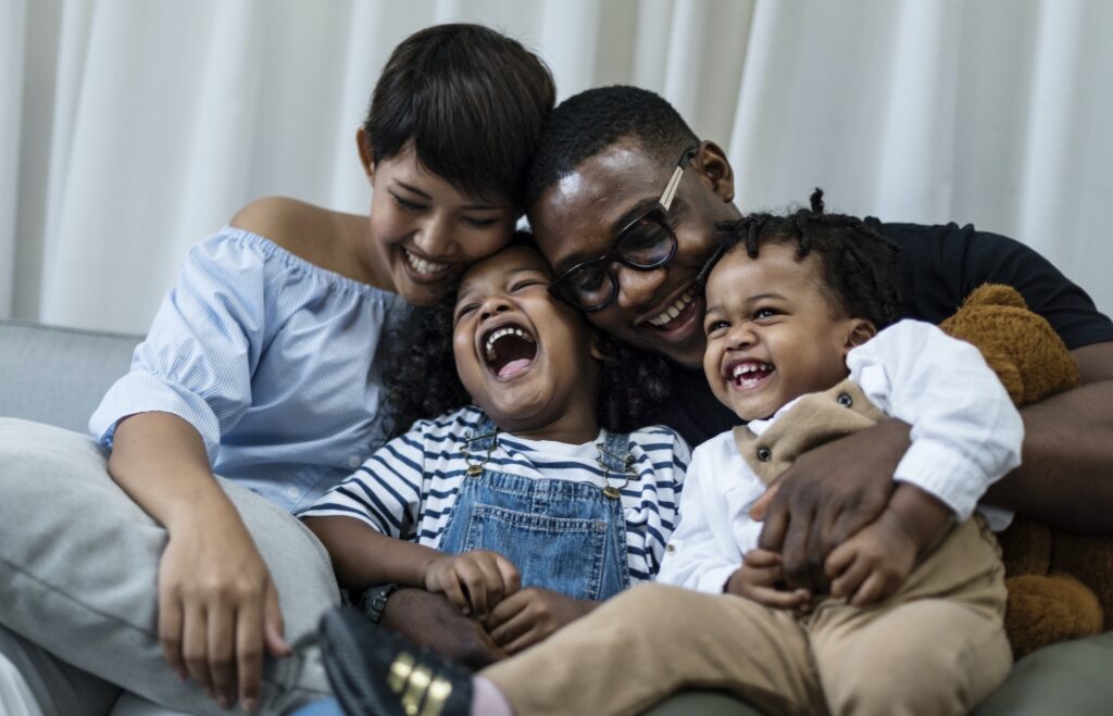 Happy black family spending time together